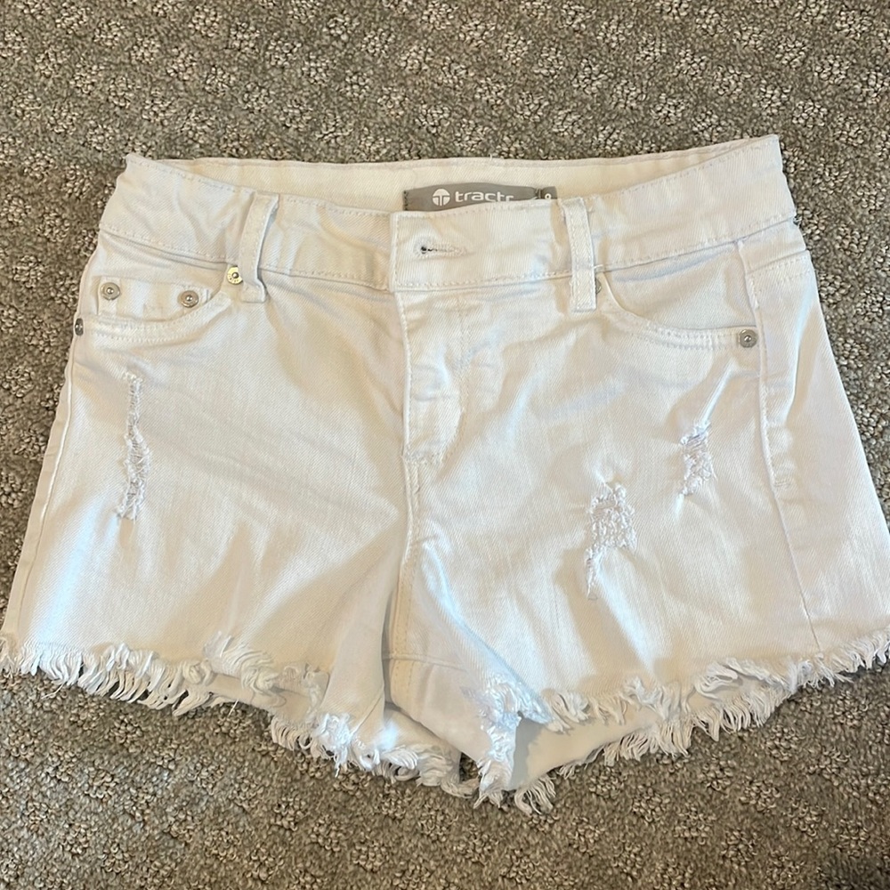 Tractr distressed white denim jean shorts